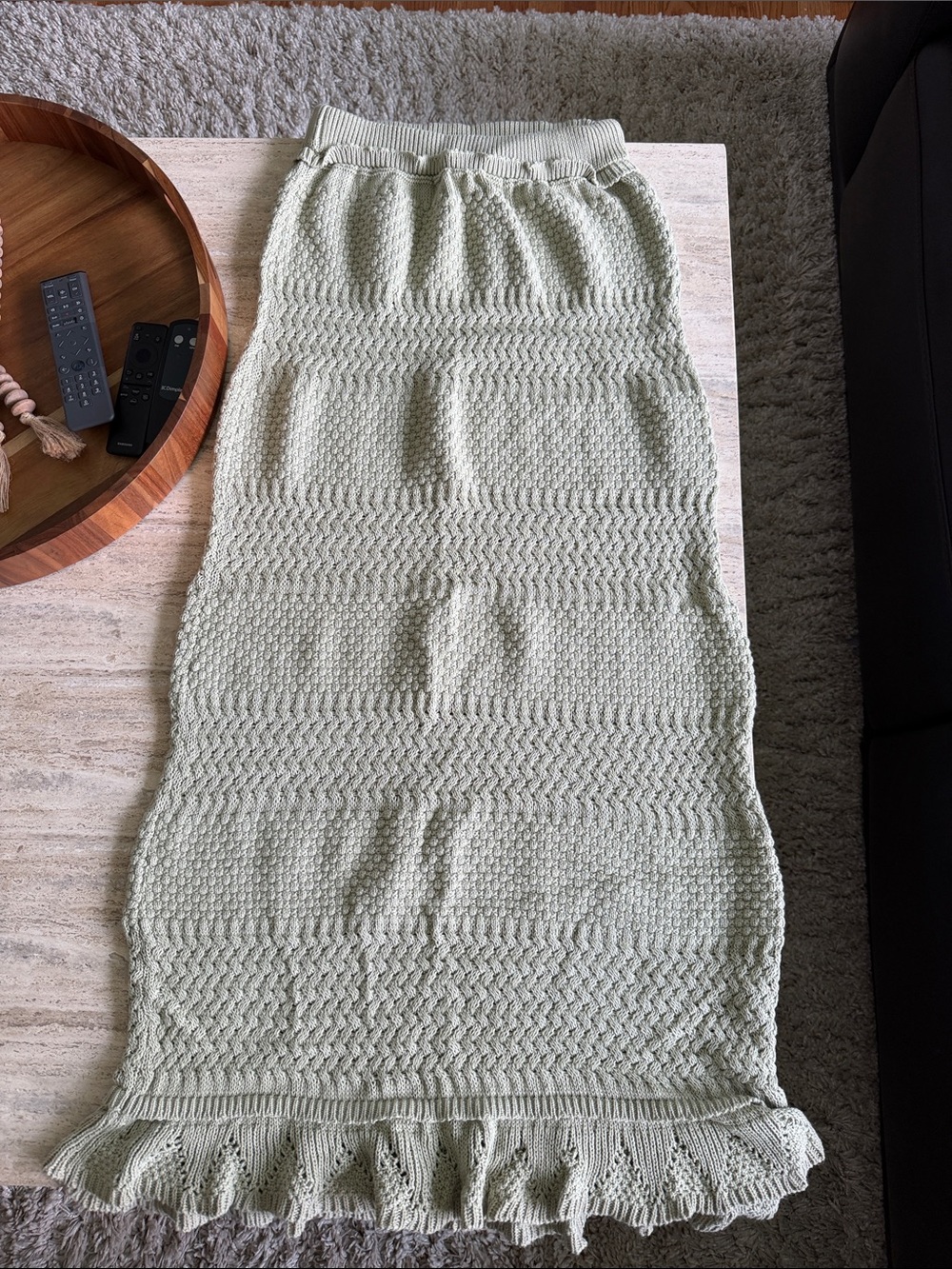 Knit Ruffle-Hem Maxi Skirt - Light Sage